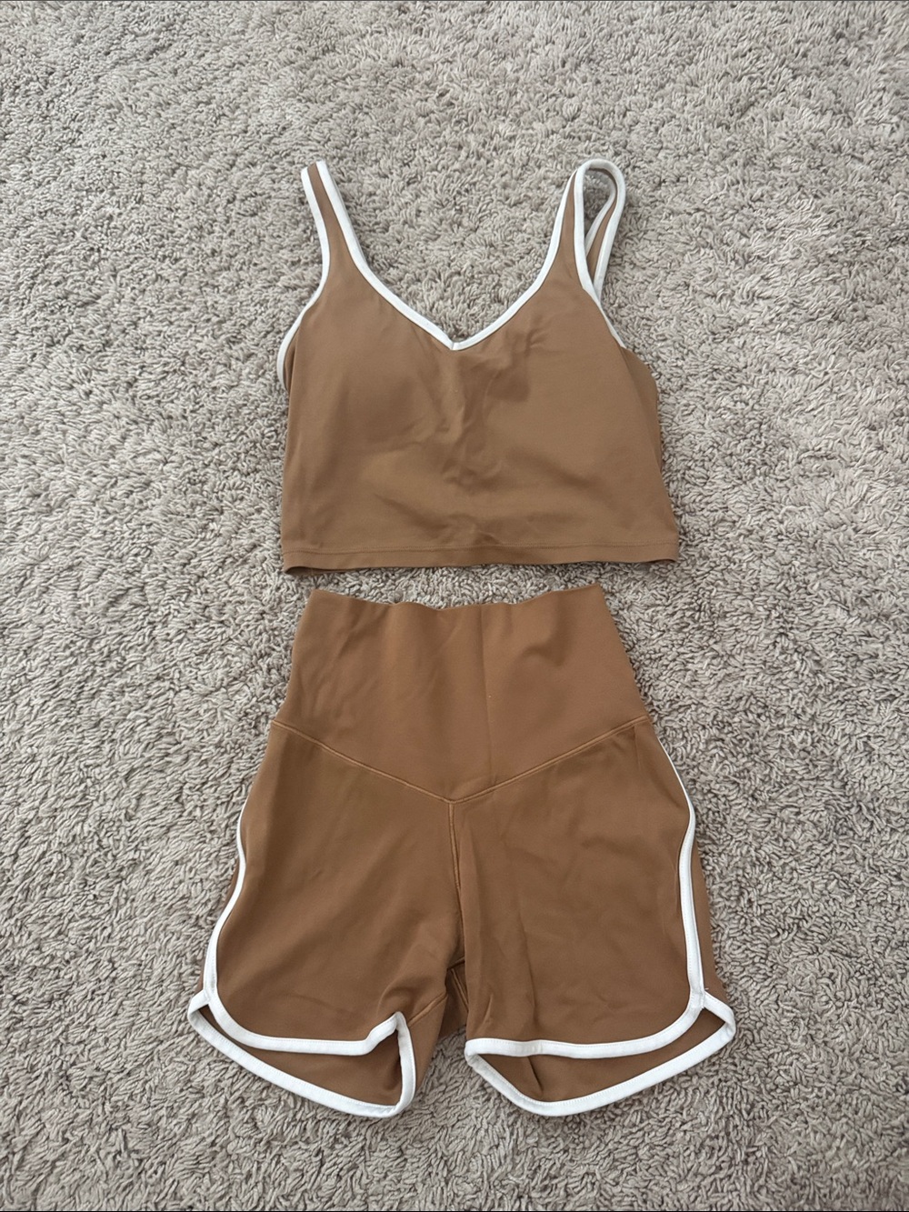 aerie brown lounge shorts set with white trim